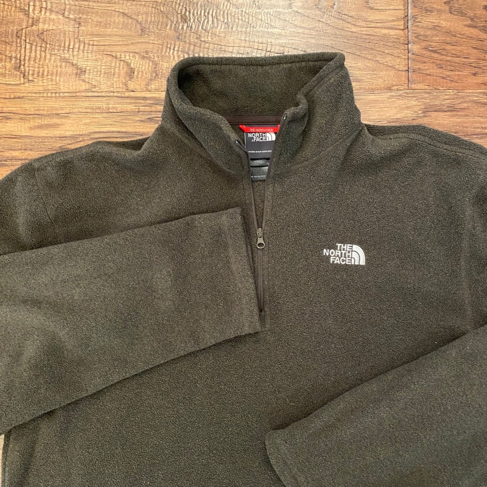 The North Face Fleece Pullover Mens Large Olive Green TKA 100 Quarter Zip Jacket